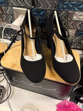 Women's Black Mary Jane Heels with Ankle Strap